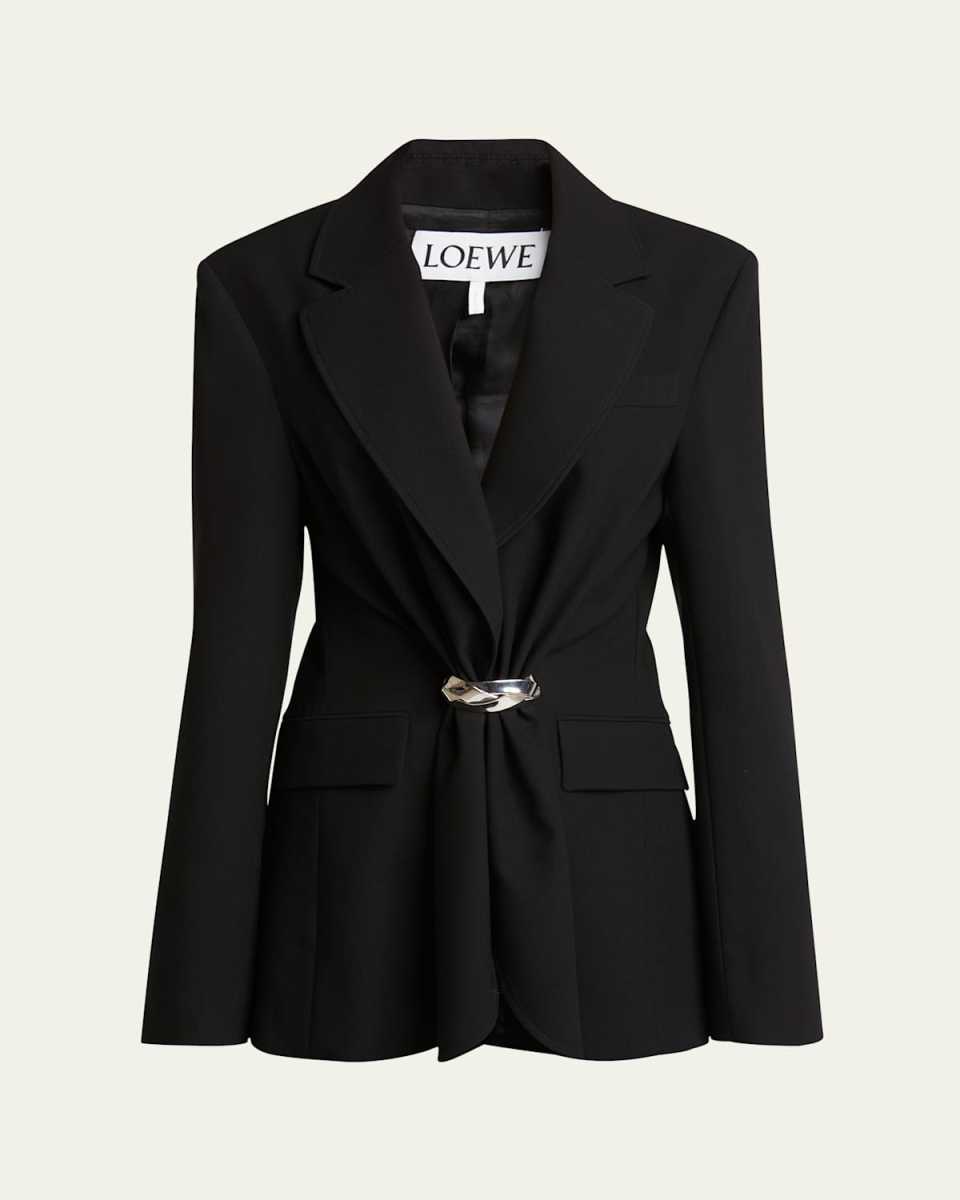 Belted Ruched Wool Blazer